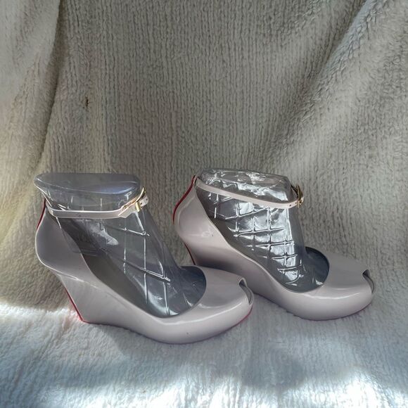 Melissa Patchuli ankle Strap Wedge - Cream Red SZ 9 - Picture 1 of 13
